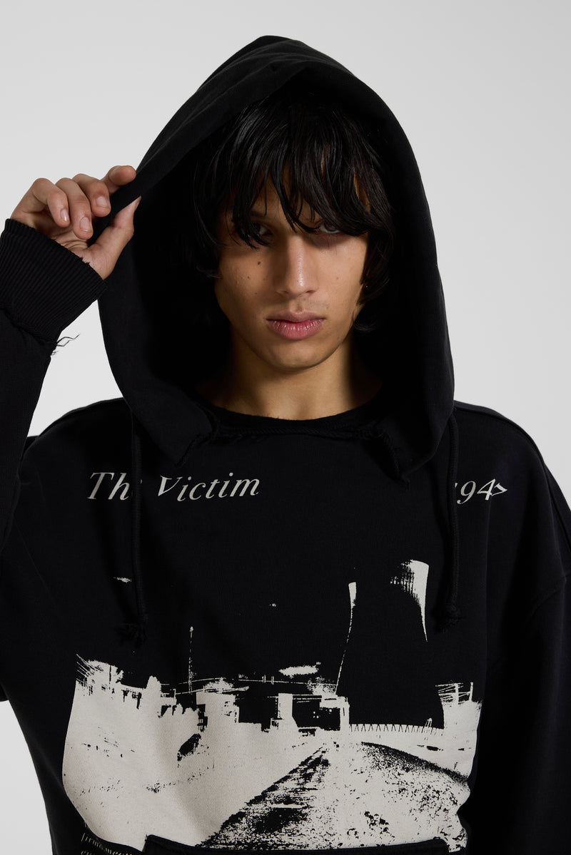 The Victim Split Neck Hoodie in Black - JMH6925_F6
