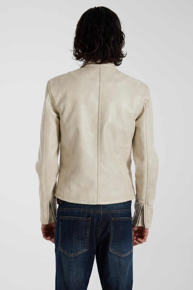 Piston Off White Faux Leather Jacket - JMJK6918_B1