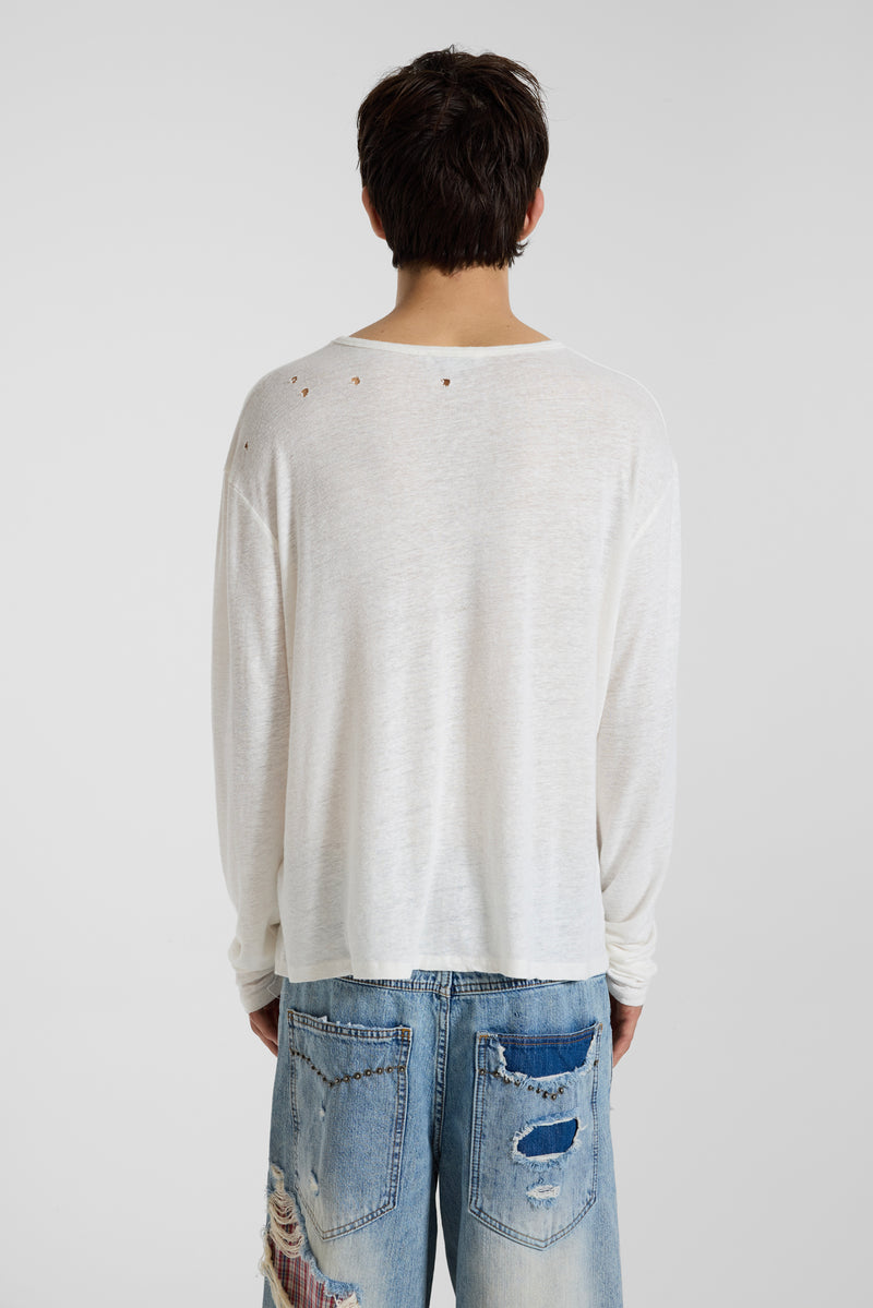 Slub White Long Sleeve T-Shirt – view 12