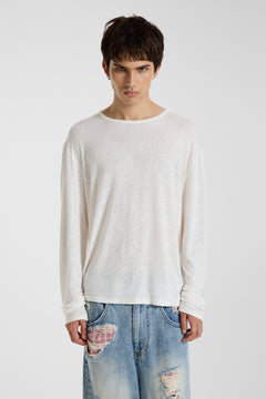 Slub White Long Sleeve T-Shirt – view 9